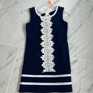 Bonnie Jean size 5 girls navy dress with white lace trim